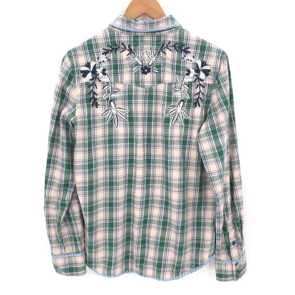 Driftwood "Lana" Pearl Snap Button Plaid Shirt Long Sleeve Embroidered Floral - Picture 3 of 16